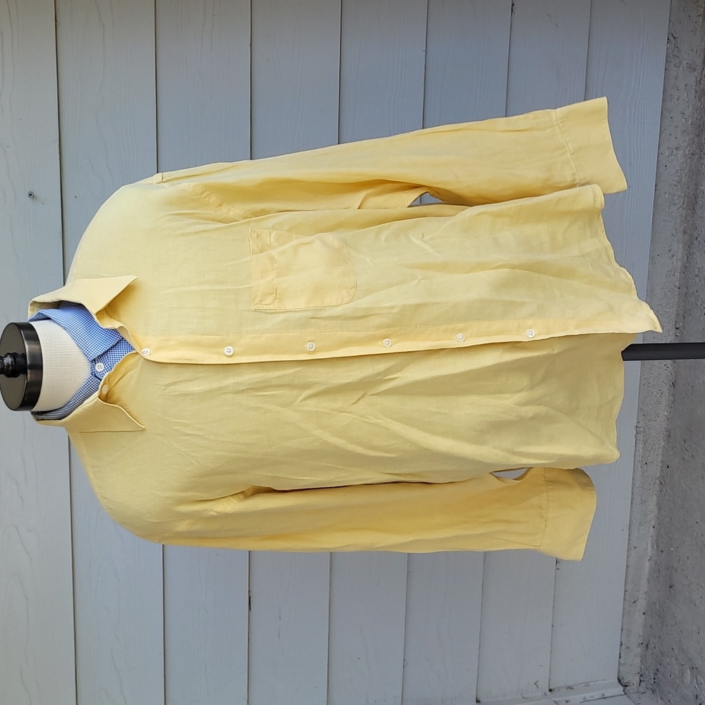 VILEBREQUIN Light‎ Pastel Yellow Weave 100% LINEN Sz 3XL Mens Long Sleeve Shirt